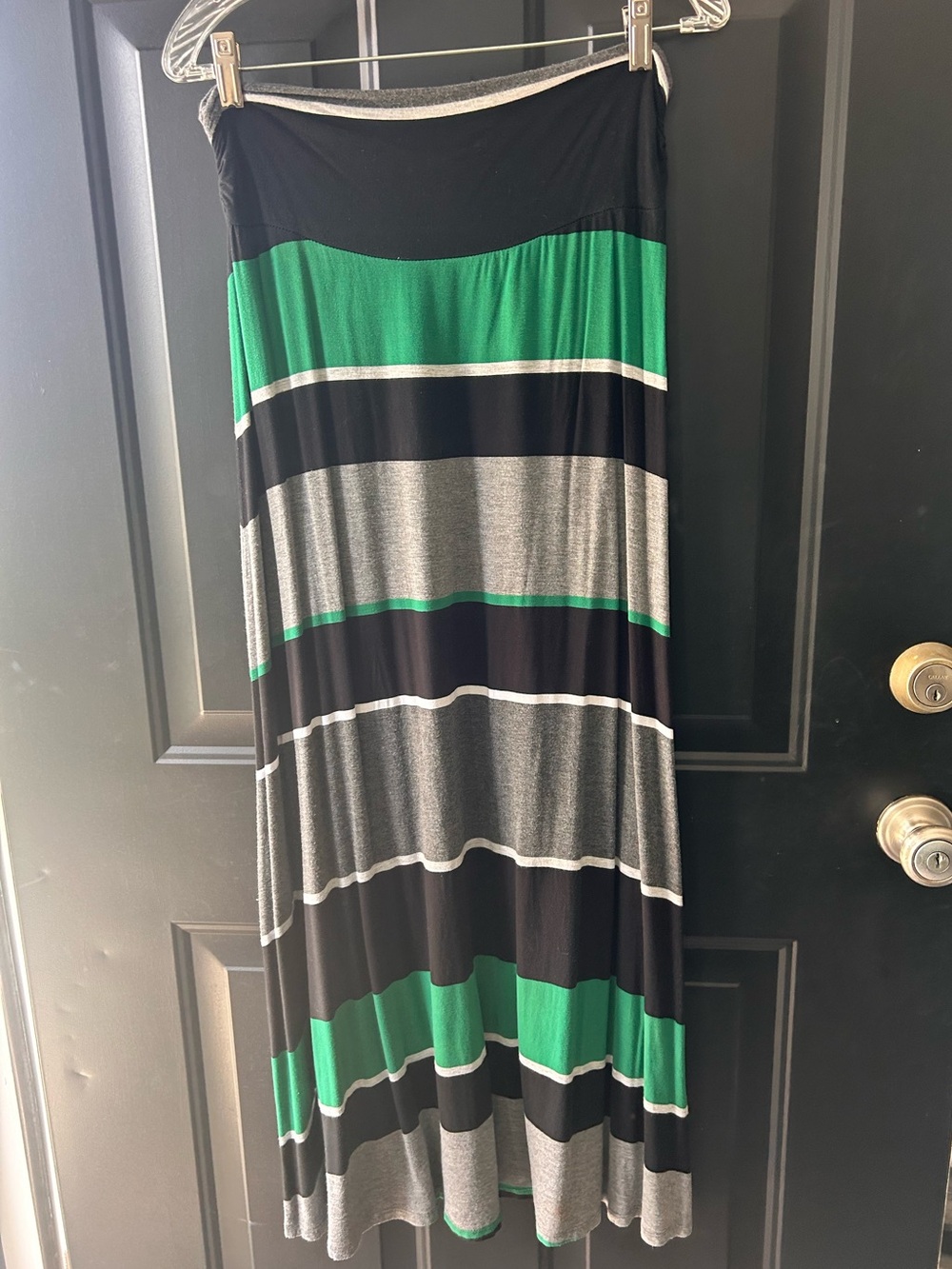 Merona Black Green Striped Maxi Skirt Size M